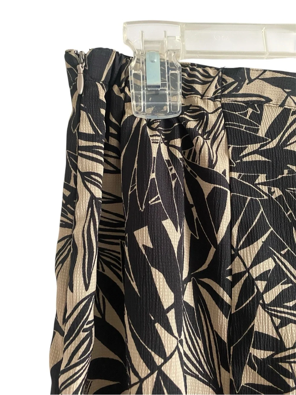 Jacklyn Smith Tropical Leaf Print Midi Skirt Small Black Tan Elastic Waist